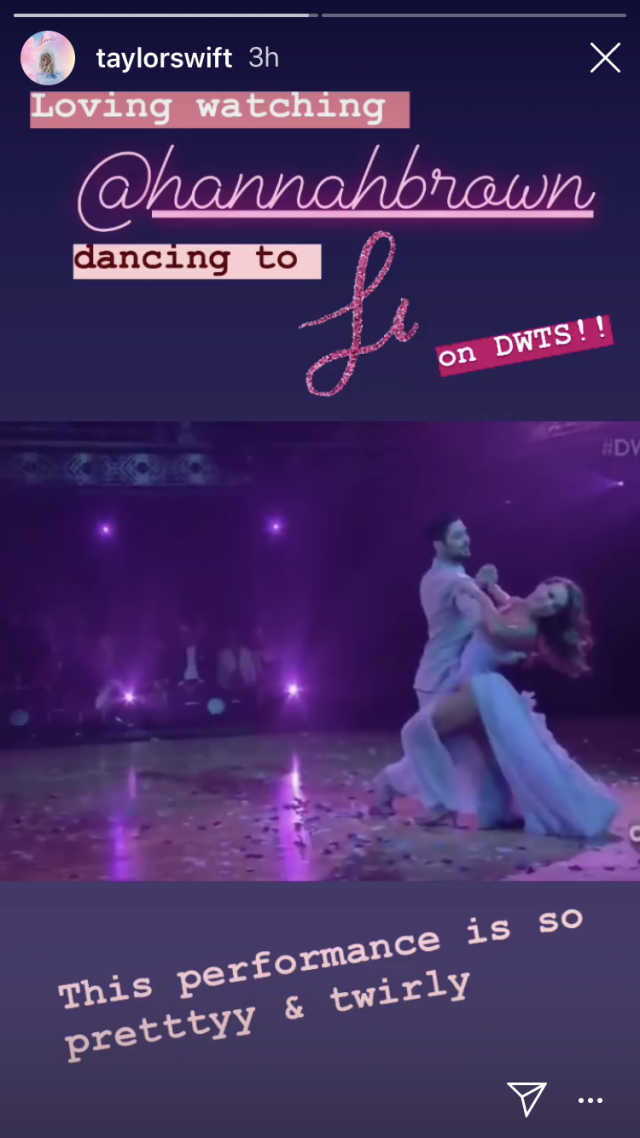 Swift took to her Instagram Stories to share a clip of Brown and her dance partner, Alan Bersten, performing a sexy waltz to 'Lover.'