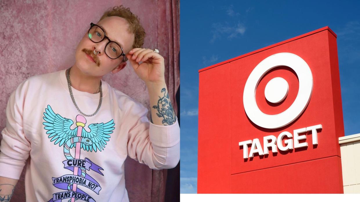 Designer Erik Carnell and a Target store sign.