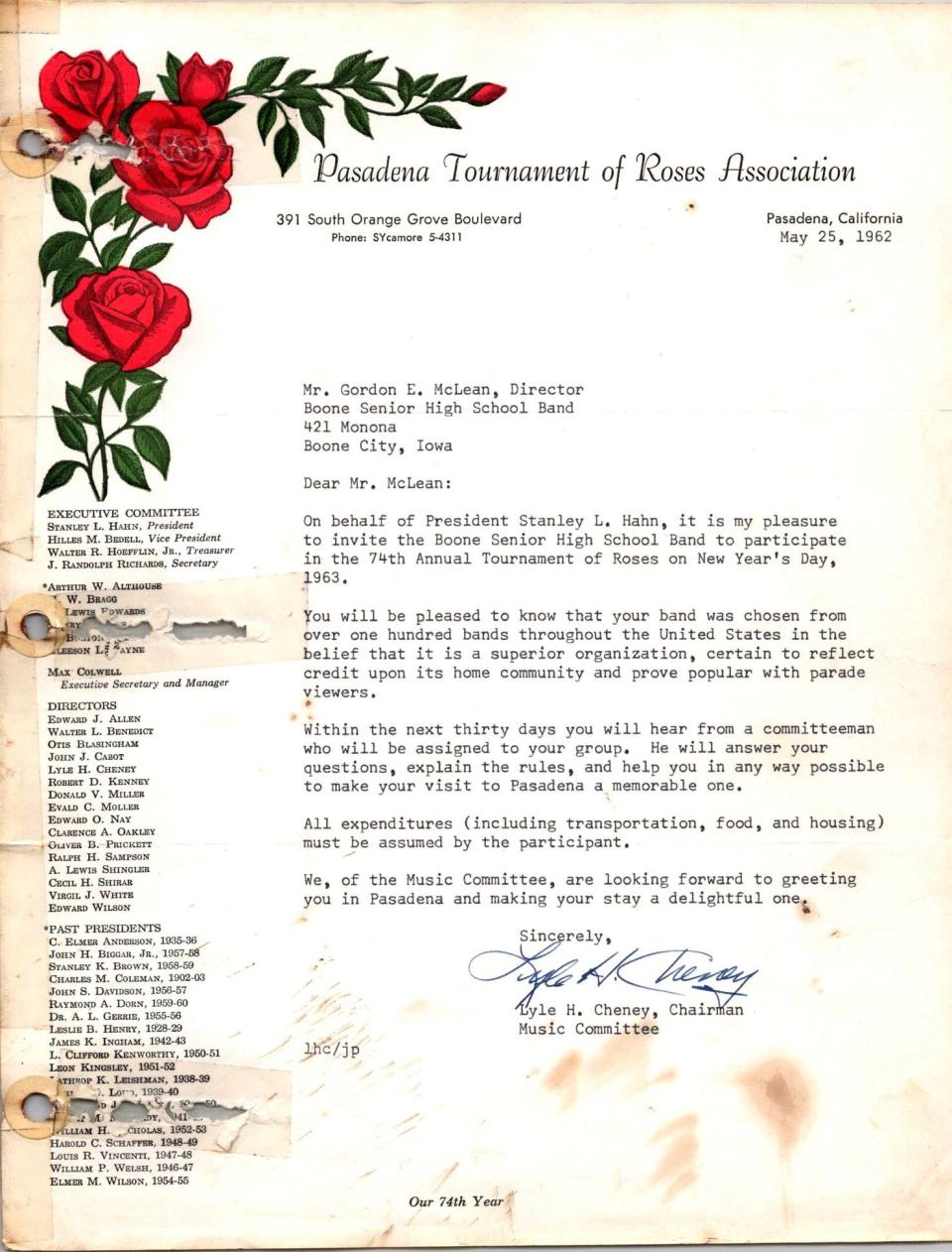 The 1962-63 BHS marching band was the first Iowa high school band to be invited to march in the Tournament of Roses.