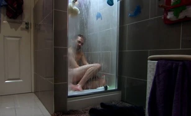 David tries to ‘clean’ himself the aftermath of being raped. (ITV)