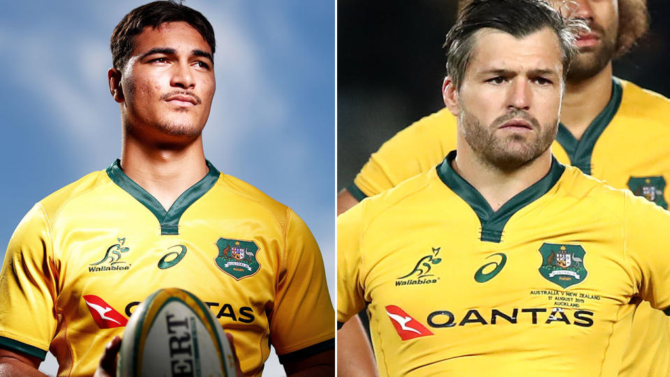 Jordan Petaia and Adam Ashley-Cooper, pictured here in their Wallabies kits.