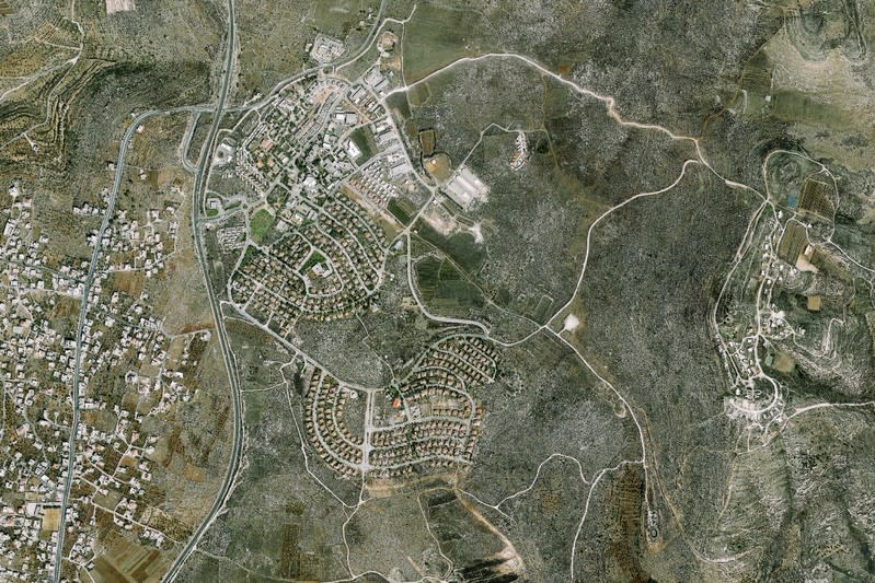 FILE PHOTO: An aerial view shows the Israeli settlement of Ofra in the occupied West Bank as seen in 2014 and obtained by Reuters from "Peace Now\