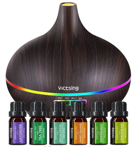 This diffuser delivers up to 15 hours of vapor, has four timer settings and an auto shut-off feature. It also comes with a set of six essential oils. It has a 4.6-star rating and more than 4,000 reviews. <a href="https://amzn.to/2HbS4vo" target="_blank" rel="noopener noreferrer">Find it for $36 on Amazon</a>.