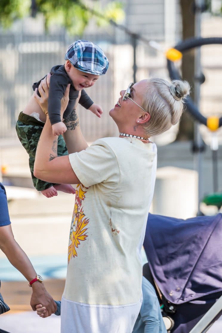 Singer Pink was spotted with her son in New York City. (Photo: Getty Images)