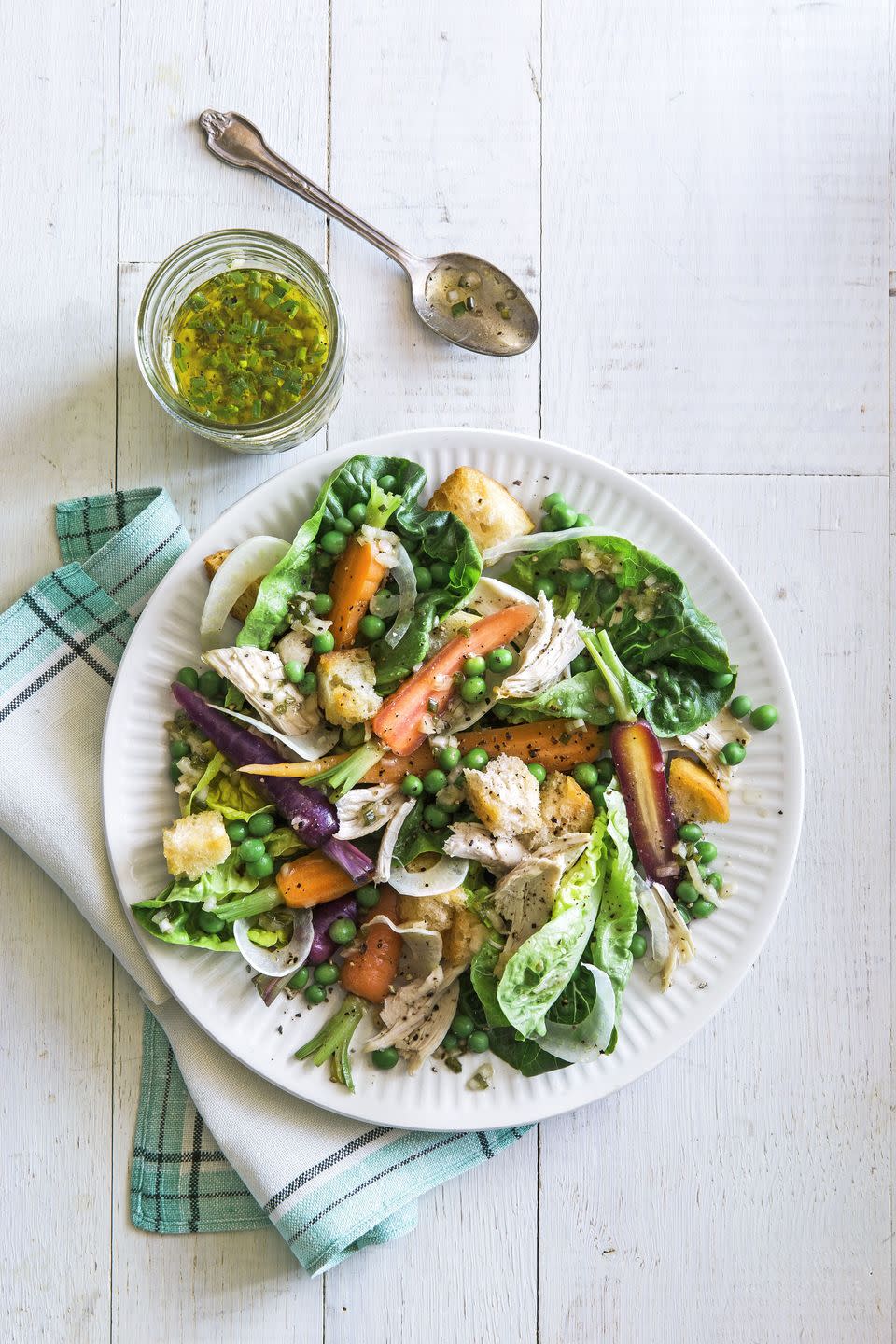 crunchy carrot, pea, and chicken salad
