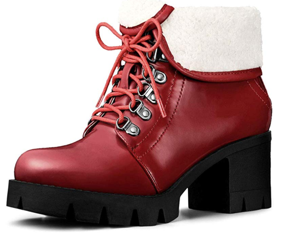 Allegra K Women's Lug Sole Combat Block Heel Ankle Boots (Photo: Amazon)