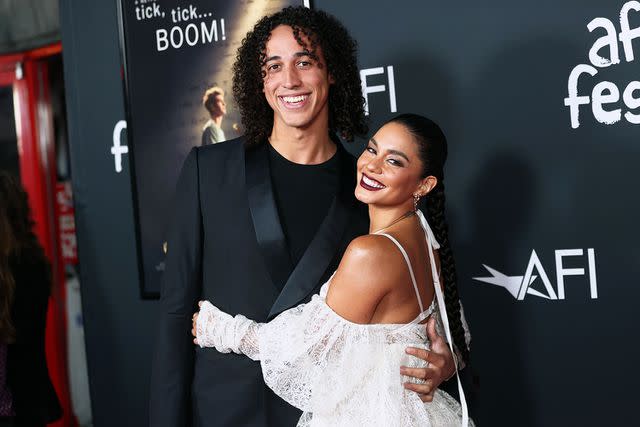 <p>Matt Winkelmeyer/Getty</p> Cole Tucker and Vanessa Hudgens in November 2021.