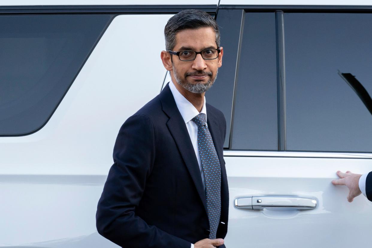 Google and Alphabet Inc. CEO Sundar Pichai arrives at the federal courthouse in Washington, Monday, Oct. 30, 2023.