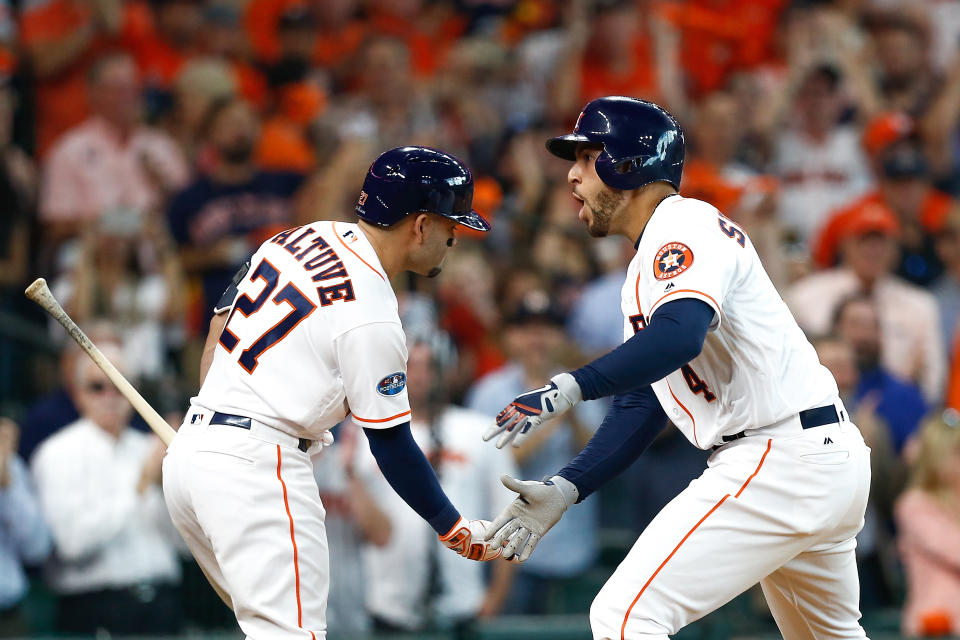 George Springer’s home run built the Astros lead and earned a section free beer thanks to one fan. (Getty Images)