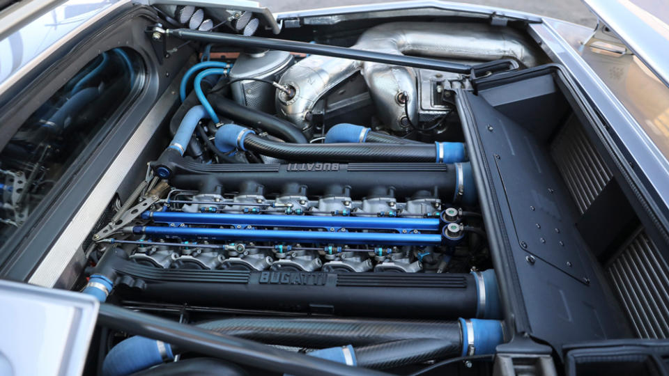 Developed by former Lamborghini engineer Paolo Stanzani, the 3.5-liter V-12 engine makes 603 hp and more than 478 ft lbs of torque. - Credit: Mathieu Heurtault, courtesy of Gooding & Company.
