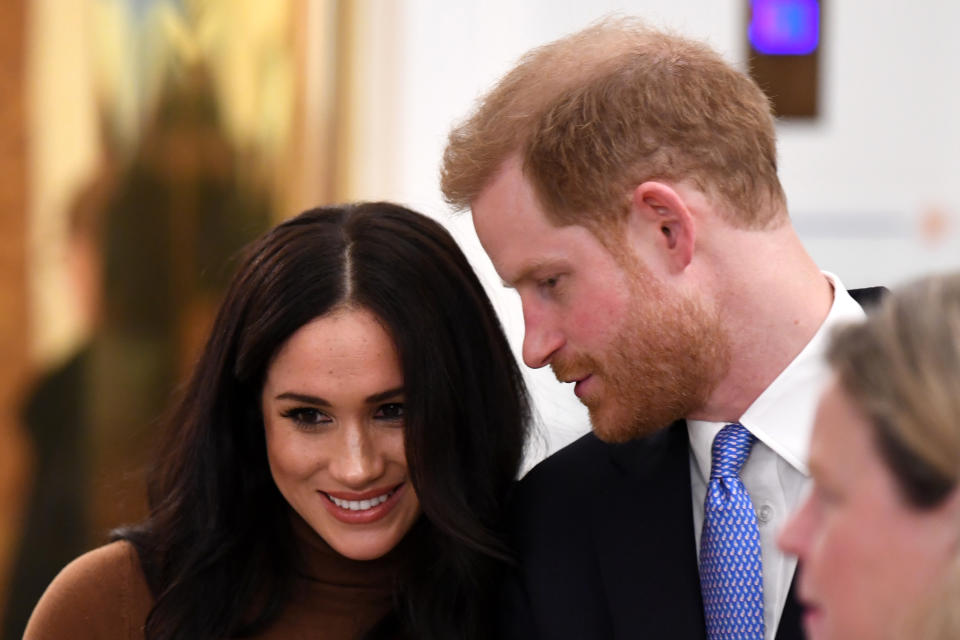 LONDON, UNITED KINGDOM - JANUARY 07: Prince Harry, Duke of Sussex and Meghan, Duchess of Sussex during their visit to Canada House in thanks for the warm Canadian hospitality and support they received during their recent stay in Canada, on January 7, 2020 in London, England. (Photo by DANIEL LEAL-OLIVAS  - WPA Pool/Getty Images)