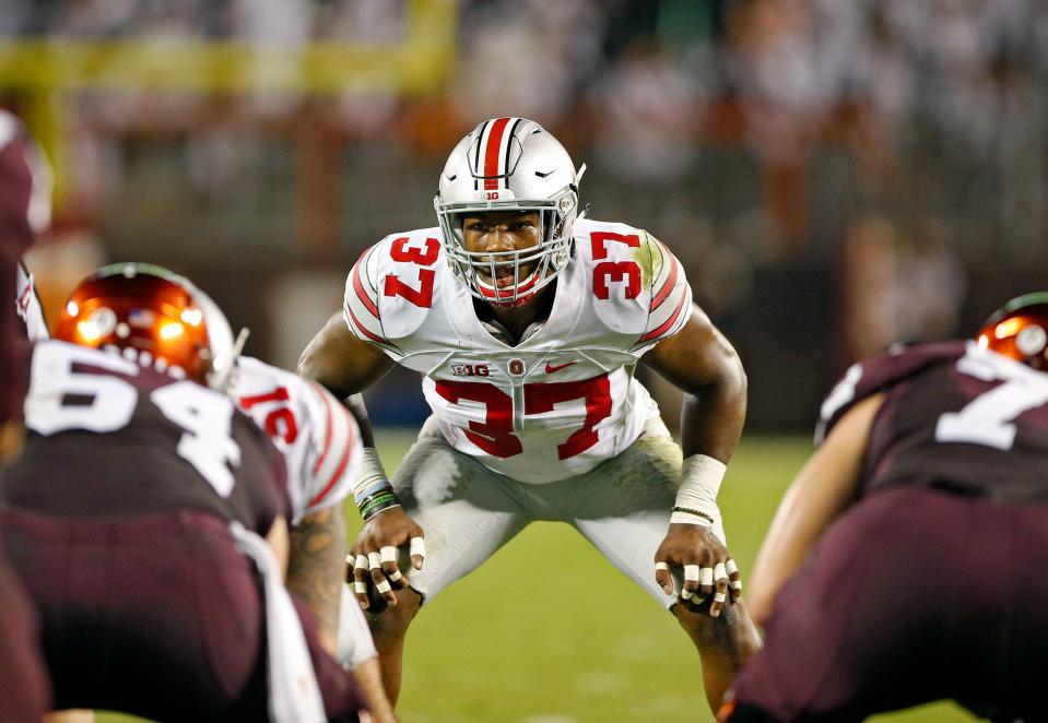Ohio State linebacker Joshua Perry sets up against Virginia Tech in a 2015 game.
