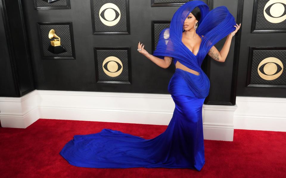 Cardi B was wrapped in a cobalt satin helix - Jeff Kravitz