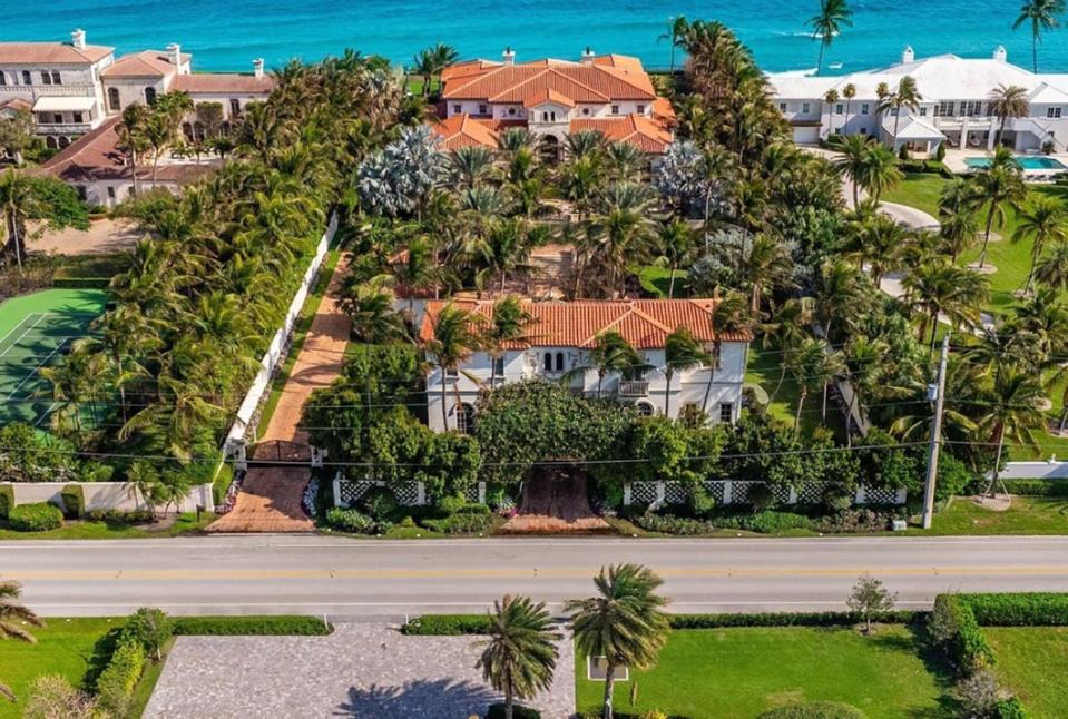 Just re-listed for $54.9 million, "Piano Man" Billy Joel's Florida estate at 1110 S. Ocean Blvd in Manalapan stretches from the ocean to the Intracoastal Waterway across South Ocean Boulevard. The estate previously carried a price tag of $64.9 million.