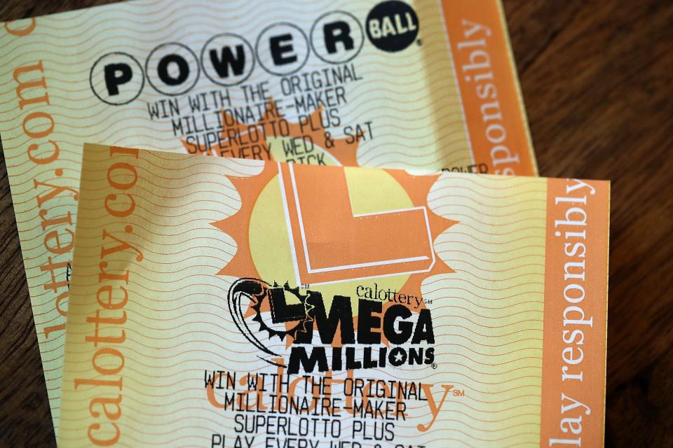 Powerball and Mega Millions lottery tickets are displayed on January 3, 2018 in San Anselmo, California.