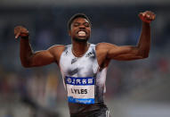 Athletics - Diamond League - Shanghai - Shanghai Stadium, Shanghai, China - May 18, 2019 Noah Lyles of the U.S. celebrates winning the Men's 100m REUTERS/Aly Song