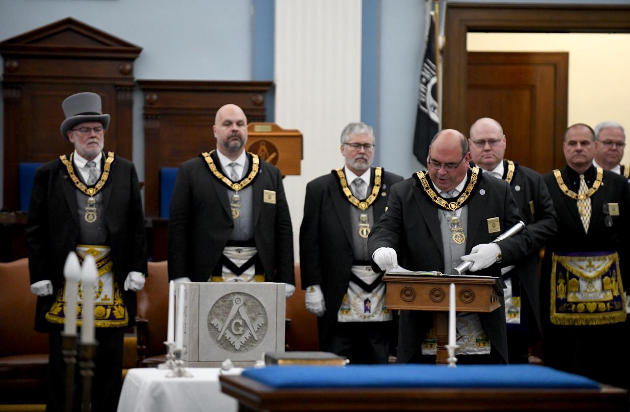 The Canton Masonic Temple's rededication ceremony Saturday included the creation of a new time capsule in a cornerstone that will be displayed inside the building.