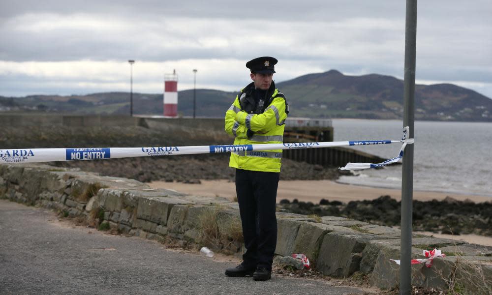 A policeman at the scene at Buncrana Pier in Co Donegal.