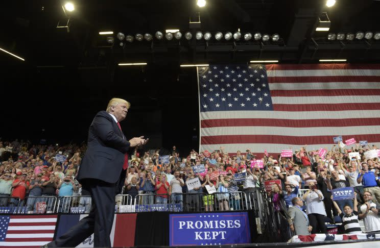 President Donald Trump arrives on stage to speak at the U.S. Cellular Center in Cedar Rapids, Iowa, Wednesday, June 21, 2017. (Photo: Susan Walsh/AP)