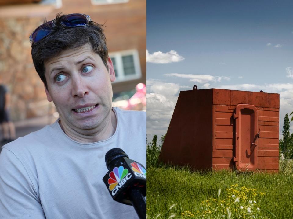 OpenAI-CEO Sam Altman (links) und der Eingang zu einem unterirdischen Bunker (rechts). - Copyright: Kevin Dietsch/Getty Images