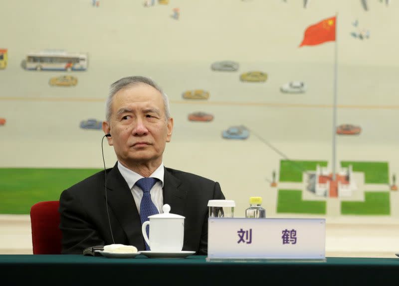Chinese Vice Premier Liu He attends a meeting with delegates from the 2019 New Economy Forum in Beijing