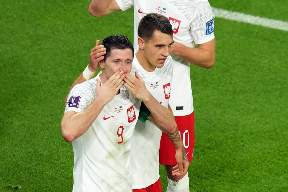 Robert Lewandowski became emotional after breaking his World Cup duck against Saudi Arabia (Peter Byrne/PA) (PA Wire)