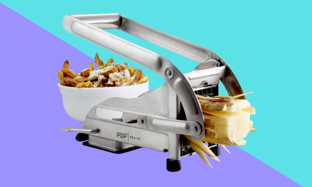 French Fry Cutter Stainless Steel, Potato Slicer Cutter, French Fry Maker  with 2 Blades, Perfect for French Fries Air Fryer, Silver 