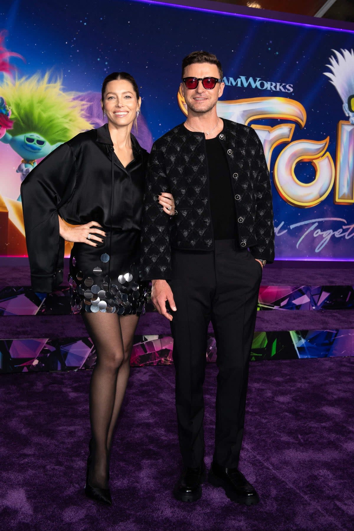 Jessica Biel and Justin Timberlake pictured together at the TCL Chinese Theatre in Hollywood on Wednesday night (AFP via Getty Images)