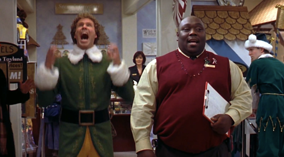 Buddy the Elf screaming with joy at the mall in "Elf"