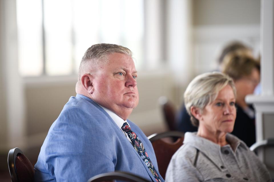 Jeff Edward waits and listens to his success story before accepting his MNPS's Sports Hall of Fame during the induction ceremony at Millennium Maxwell House in Nashville, Tenn., Thursday, April 7, 2022. 