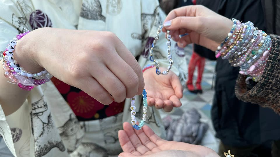 Fans exchange personalized friendship bracelets ahead of Taylor Swift's concert in Tokyo, Japan, on February 7, 2024. - Courtesy Maiko Akazawa