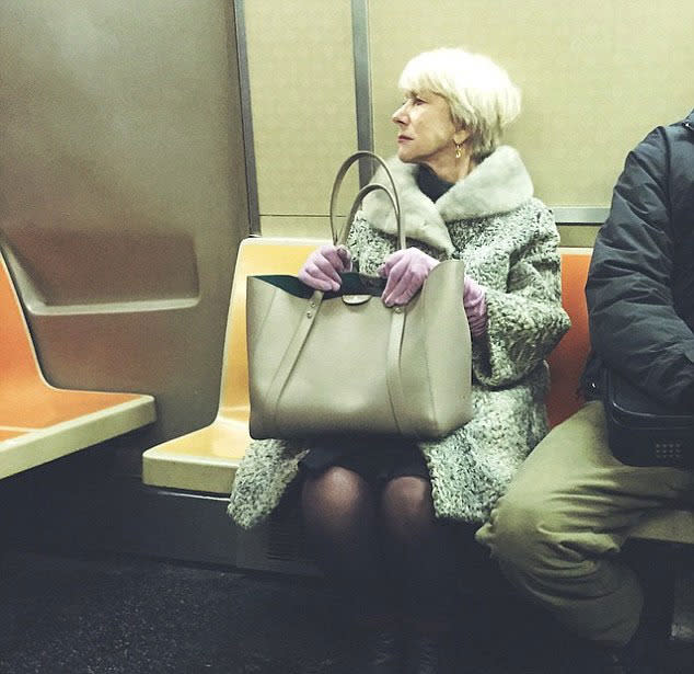 Helen Mirren rides the subway.