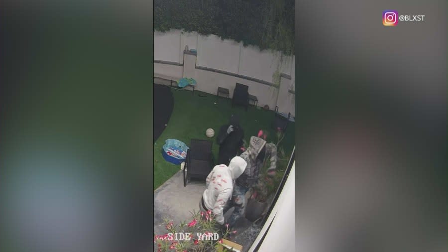 Video posted by rapper Blxst shows three suspects breaking into his Encino home. (IG/@blxst)