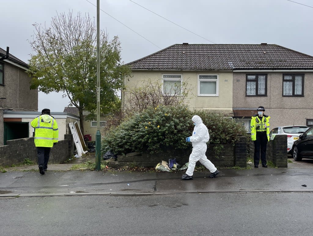 Flowers left outside the house in Pentwyn, Penyrheol, near Caerphilly where Jack Lis was killed by a dog on Monday (Bronwen Weatherby/PA) (PA Wire)