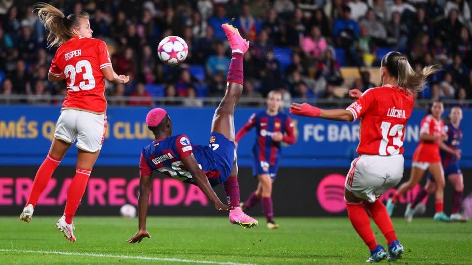 Oshoala's incredible effort capped off a comfortable night for the two-time Women's Champions League winners. - David Ramos/Getty Images