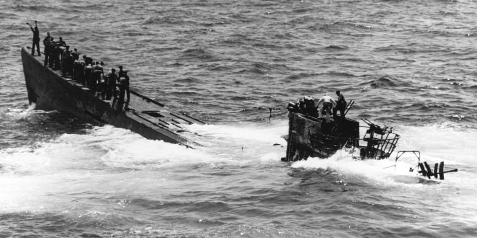 Navy sailors salvage Nazi German U-boat submarine U-505