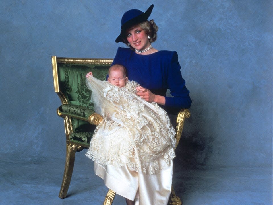 Princess Diana and Prince Harry after his christening in 1984.