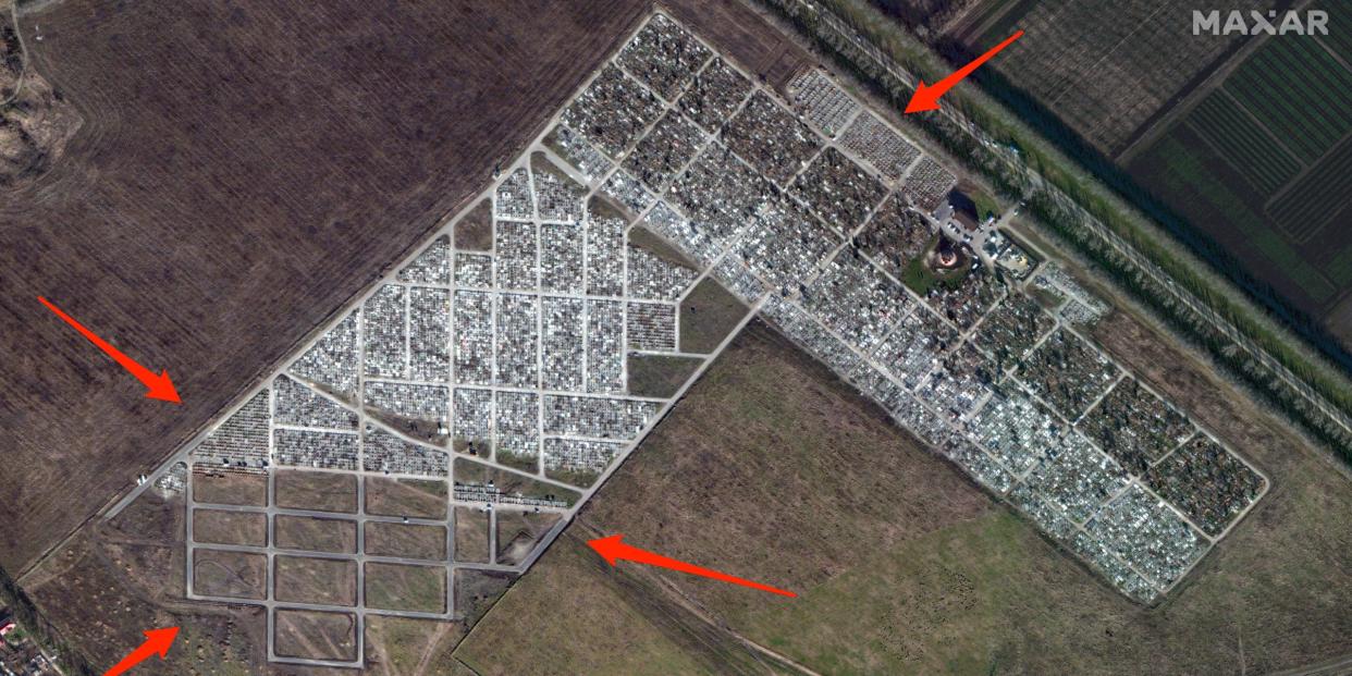 Ein Satellitenbild zeigt die Erweiterung eines russischen Friedhofs in der Nähe von Stawropol, Krim, am 11. Dezember 2022, laut Maxar Technologies. - Copyright: Satellite image ©2024 Maxar Technologies