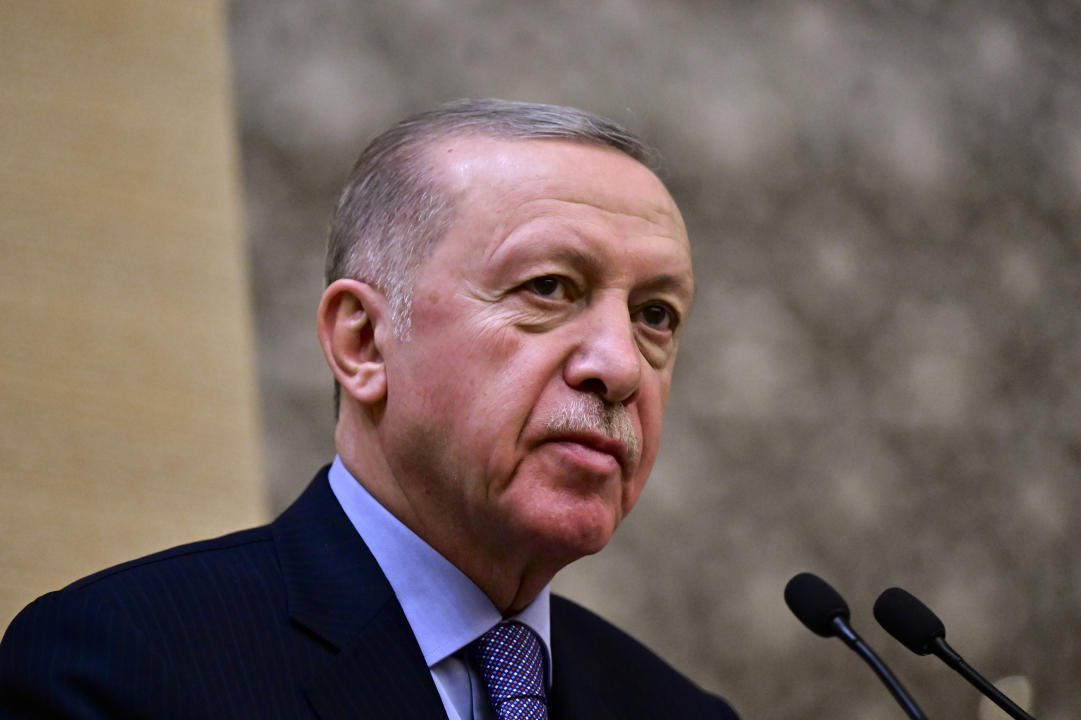 ANKARA, TURKIYE - JANUARY 24: Turkish President Recep Tayyip Erdogan makes a speech during the 8th Meeting of Turkiye-Iran High-Level Cooperation Council at the Presidential Complex in Ankara, Turkiye on January 24, 2024. (Photo by Dogukan Keskinkilic /Anadolu via Getty Images)