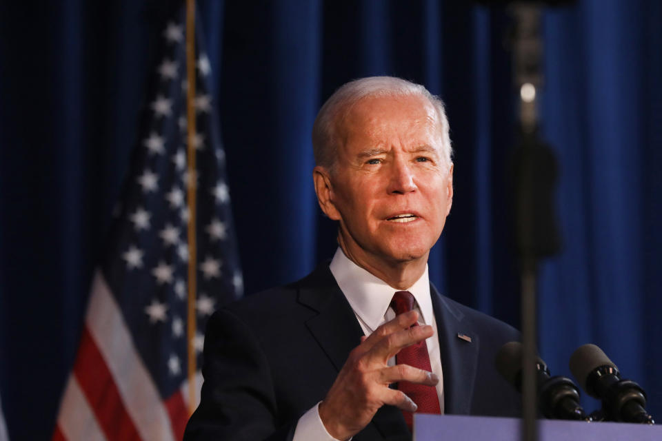 NEW YORK, NEW YORK - JANUARY 07: Democratic presidential candidate, former Vice President Joe Biden delivers remarks on the Trump administration's recent actions in Iraq on January 07, 2020 in New York City. Biden criticized Trump for not having a clear policy regarding Iran after the killing of Qasem Soleimani ratcheted up tensions between Iran and the United States. (Photo by Spencer Platt/Getty Images)