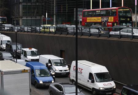 A view of traffic congestion during London Underground strikes in central London February 6, 2014. REUTERS/Olivia Harris