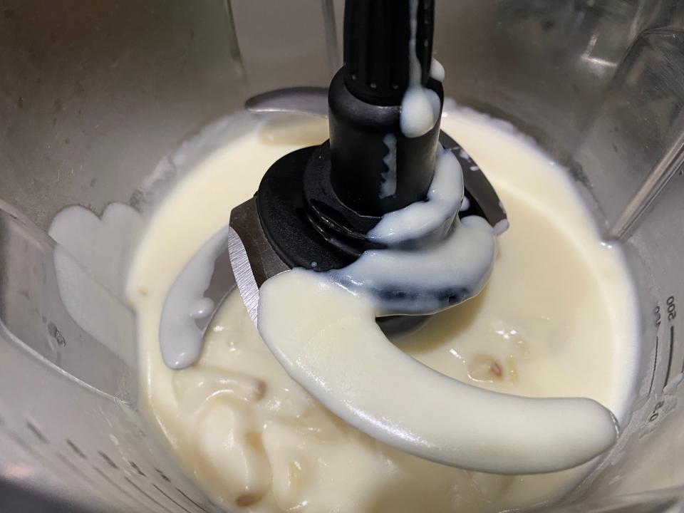 blending bechamel sauce in a blender