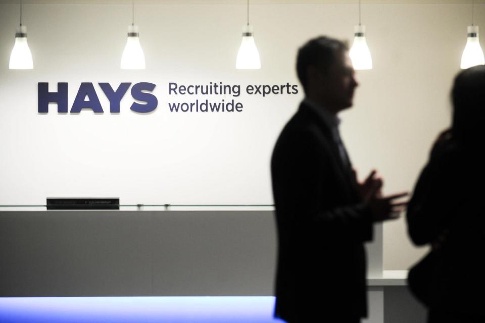 Recruitment firm Hays says fee income in London fell by a fifth in the three months to September (PA Media)