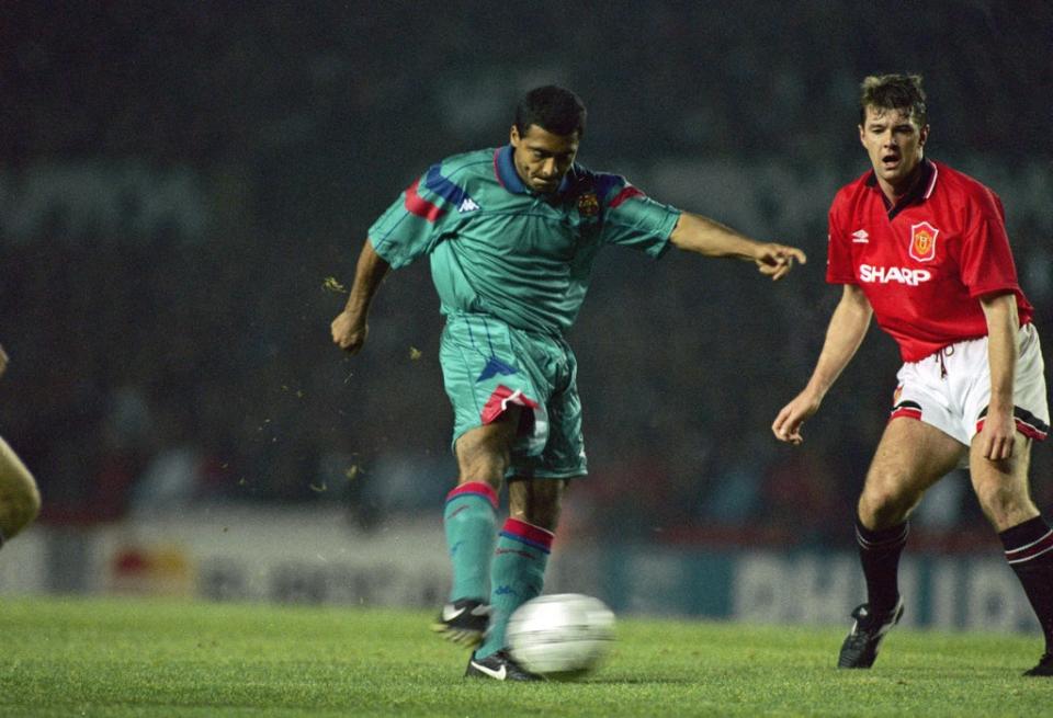 Romario in action for Barcelona against Manchester United at Old Trafford in 1994 (Getty)