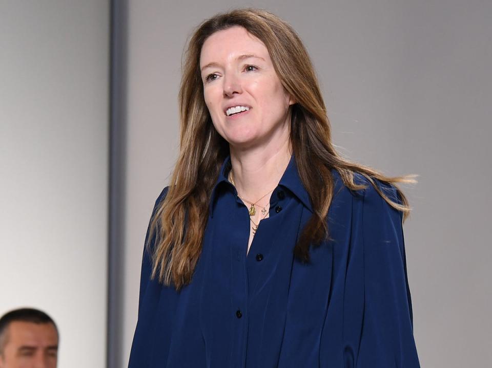 Fashion designer Clare Waight Keller acknowledges the applause of the audience after the Givenchy Womenswear Spring/Summer 2020 show (Getty Images)