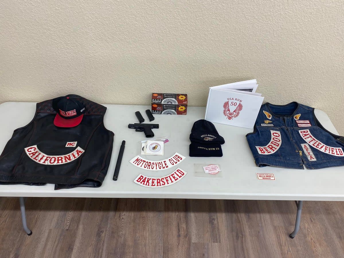 Officers arrested an entire group of the Hells Angels Motorcycle Club and charged several people, including assault, robbery, kidnapping and elder abuse (Kern County Sheriff's Office)