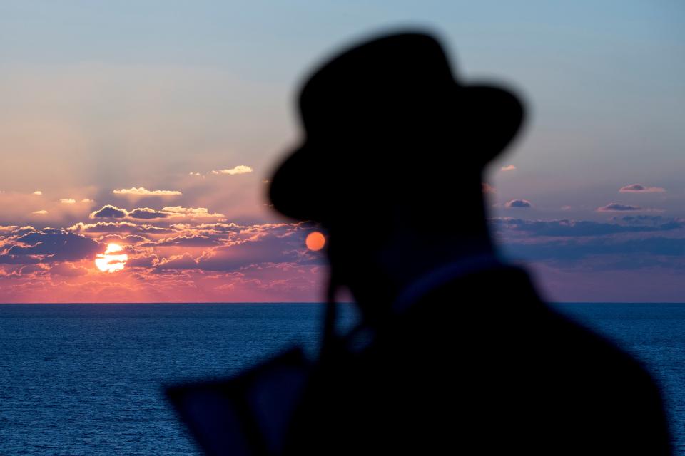 <p>An Ultra-Orthodox Jewish man prays along the Mediterranean Sea in the Israeli city of Herzliya, near Tel Aviv, while performing the “Tashlich” ritual on Sept. 28, 2017, during which “sins are cast into the water to the fish”. The “Tashlich” ritual is performed before the Day of Atonement, or Yom Kippur, the most important day in the Jewish calendar, which in 2017 starts at sunset on on Sept. 29. (Photo: Jack Guez/AFP/Getty Images) </p>