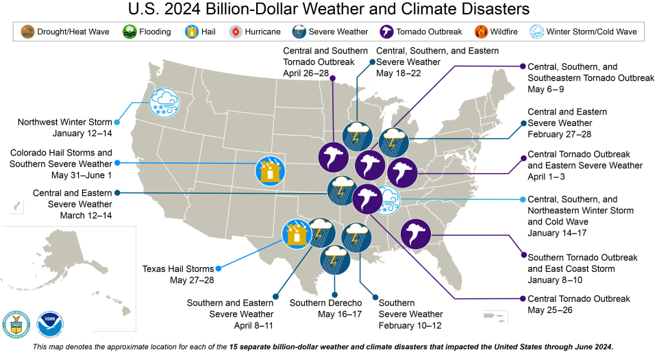 Disasters across the U.S. in 2024 costing at least $1 billion.