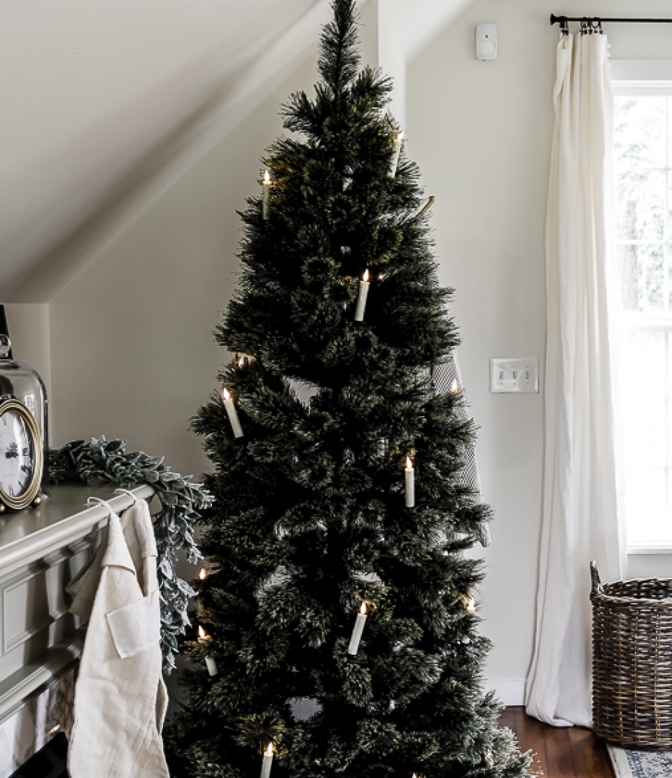 a christmas tree in a room