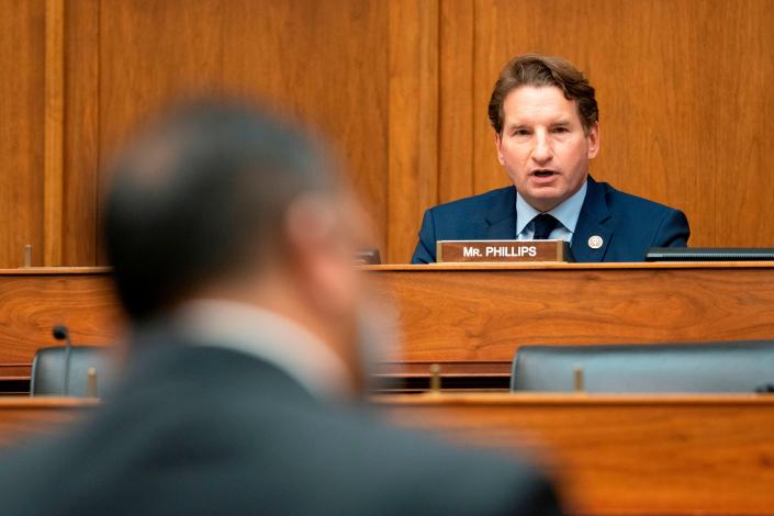 Representative Dean Phillips, a Democrat from Minnesota speaks during a House Committee on Foreign Affairs hearing looking into the firing of State Department Inspector General Steven Linick, on Capitol Hill in Washington, DC on September 16, 2020.